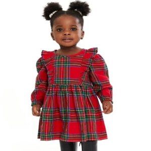 NEW Girls Sz 18 Months Red Plaid Flannel Dress & Black Footed Tights 2 Pc Set